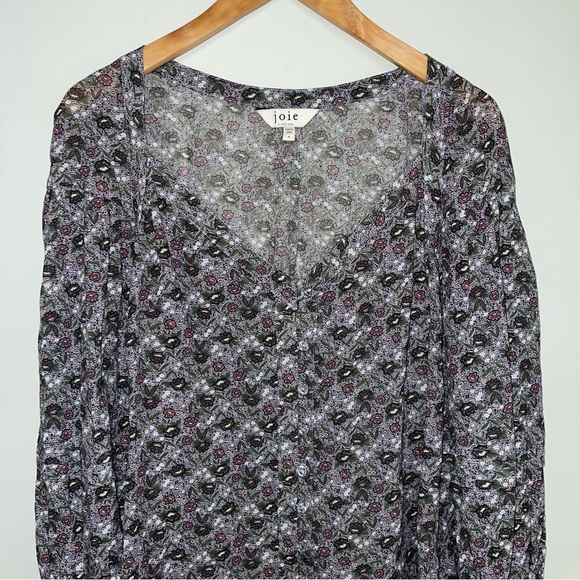 Joie Blouse Women's Size Medium Misty Lilac Ditsy Purple Long Sleeve Cotton Top - Picture 4 of 13